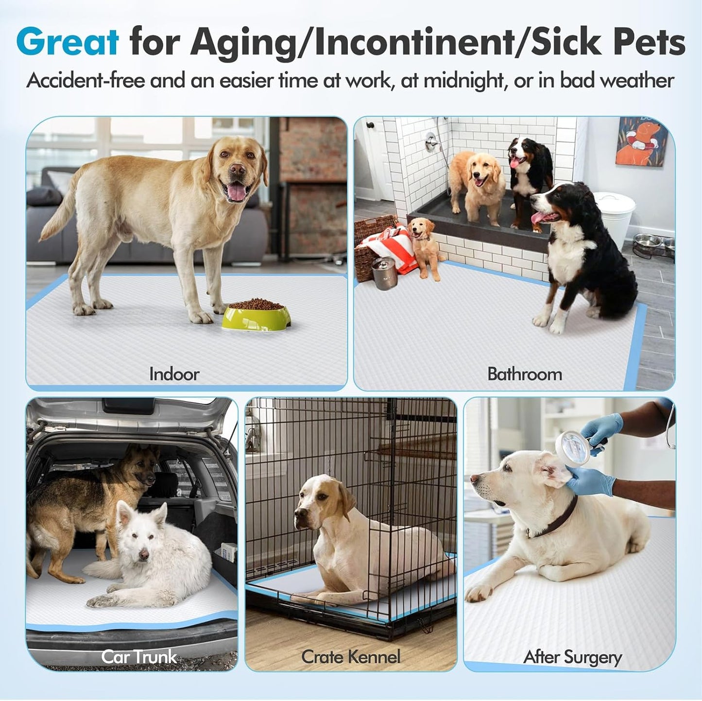 XXXXL 90X90 Cm Thicken Heavy Absorbency Dog Pad Extra Large- Jumbo Disposable Polymer Quick Dry No Leaking Pee Pads for Dogs, Cats, Rabbits Pets 30 Counts