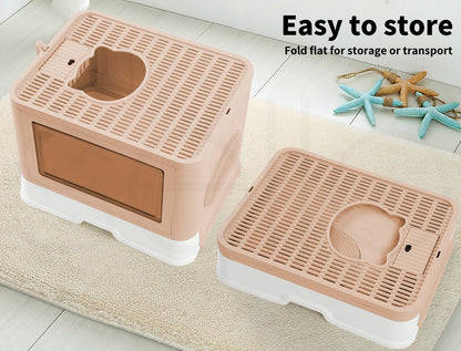 Pawz Foldable Cat Litter Box Tray Enclosed Kitty Toilet Hood Hair Grooming Pink