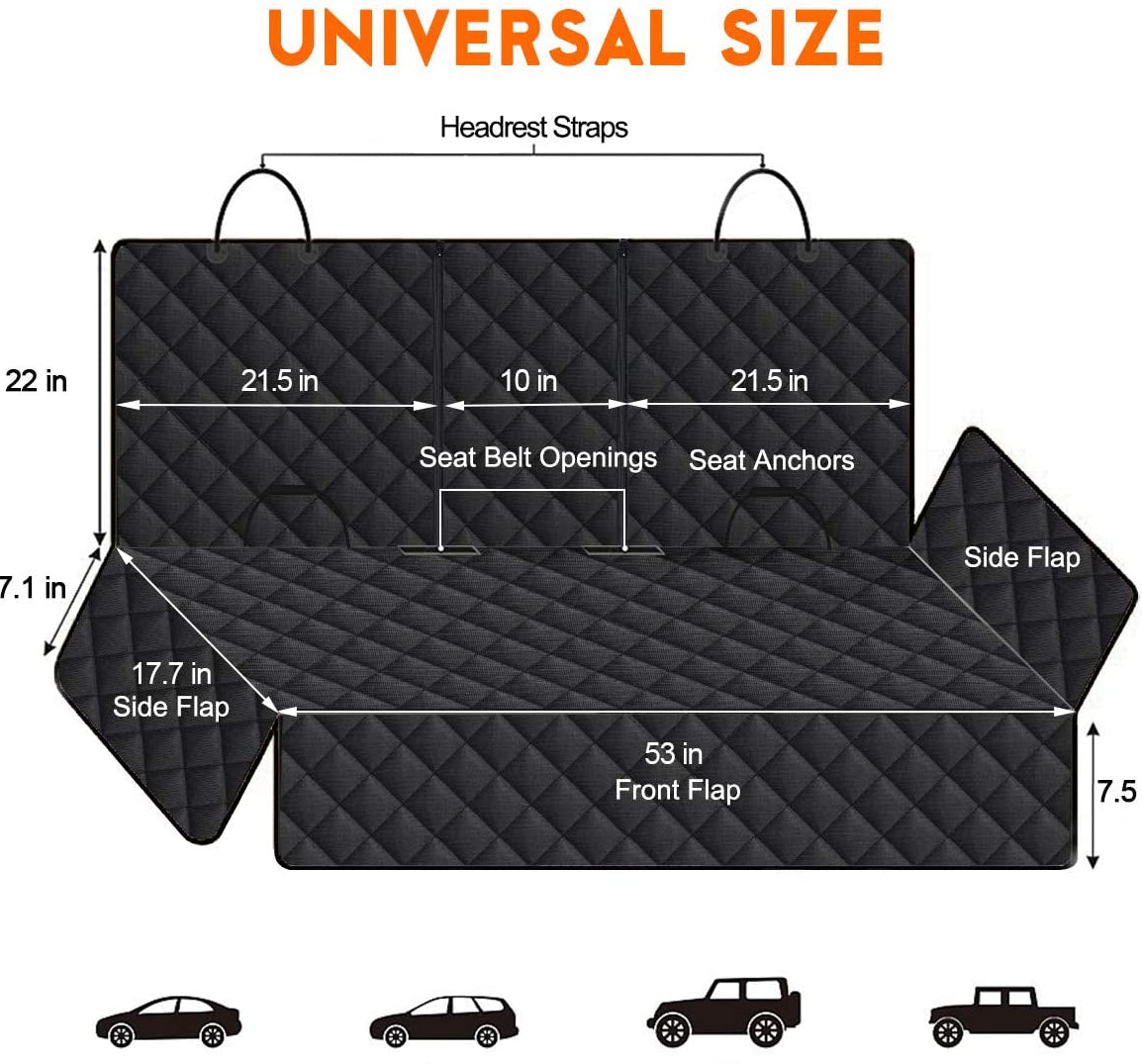 Dog Car Seat Cover, Back Seat Cover for Dogs Pet Car Seat Protector Waterproof Bench Car Seat Cover, Non-Slip Reat Seat Cover Fits Middle Armrest for Most Cars Trucks Suvs - Black