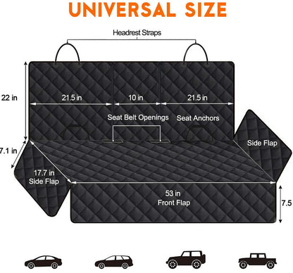 Dog Car Seat Cover, Back Seat Cover for Dogs Pet Car Seat Protector Waterproof Bench Car Seat Cover, Non-Slip Reat Seat Cover Fits Middle Armrest for Most Cars Trucks Suvs - Black