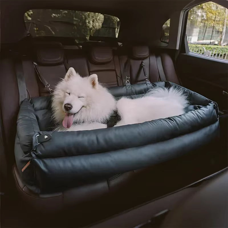 Luxury Dog Beds Faux Leather Dog Car Seat Booster Double Seats Pet Car Seat Bed with Safety Buckle Pet Beds