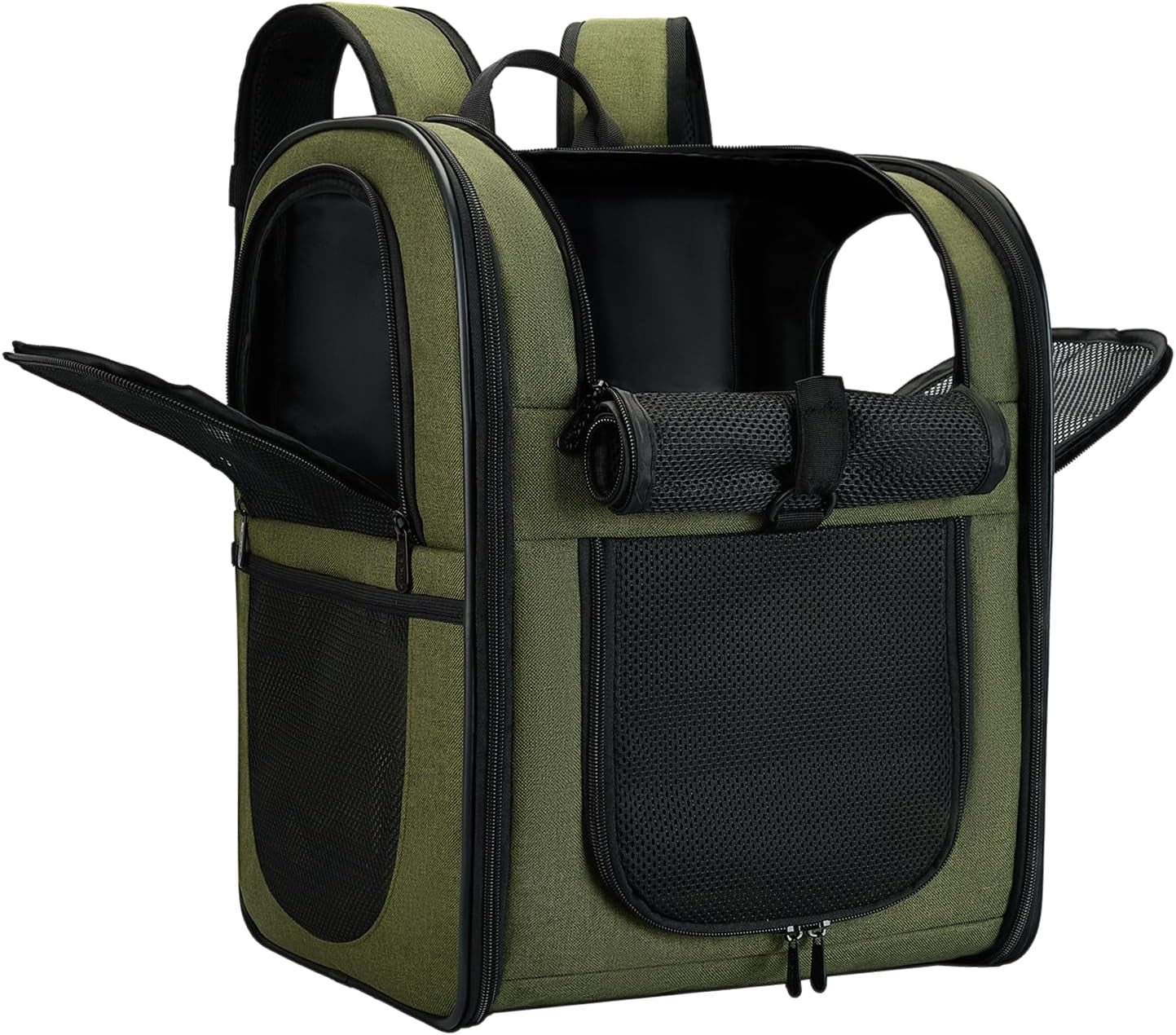 Dog & Cat Carrier Backpack for 4-15Lb Pets - Ventilated Safe Design with Padded Back Support, Breathable Mesh Pet Backpack for Hiking, Travel, Outdoor (Green)