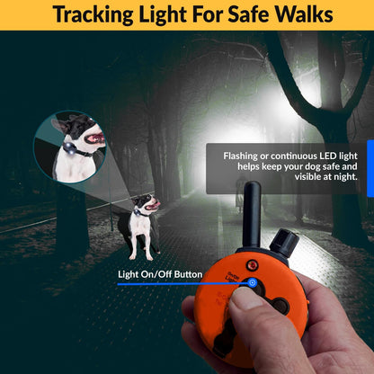E-Collar Humane Dog Training Collar with Remote, Features 100 Levels of Safe Stimulation, Tapping Sensation, Night Light, Waterproof, Rechargeable, 1 Mile 2 Dog, Upland Orange