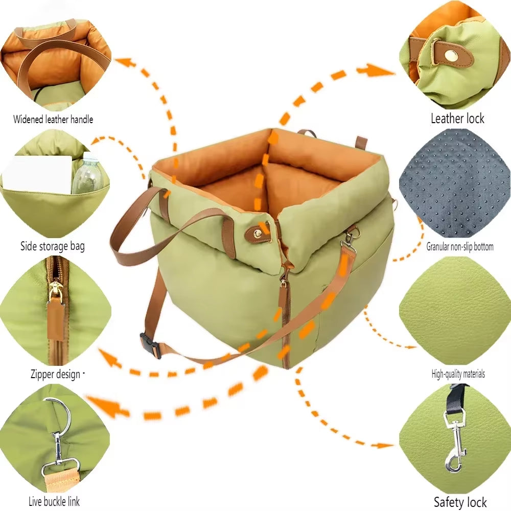 Luxury Dog Beds Faux Leather Dog Car Seat Booster Double Seats Pet Car Seat Bed with Safety Buckle Pet Beds