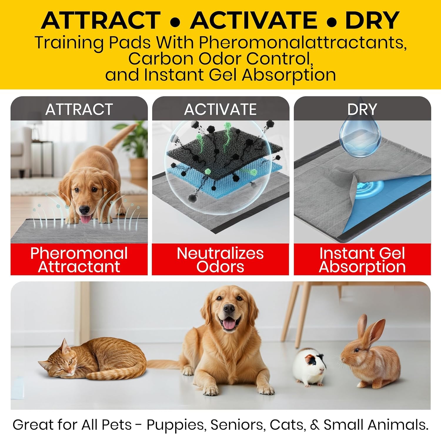 for Pets Activated Carbon Dog Pee Pads | Puppy Training Pads for Absorbing Odor and Urine, 100 Count