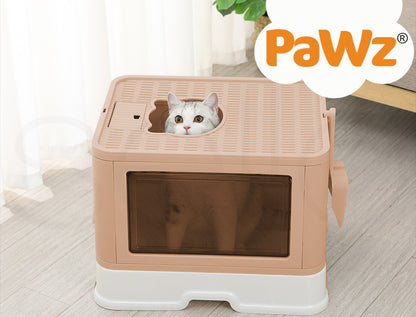 Pawz Foldable Cat Litter Box Tray Enclosed Kitty Toilet Hood Hair Grooming Pink