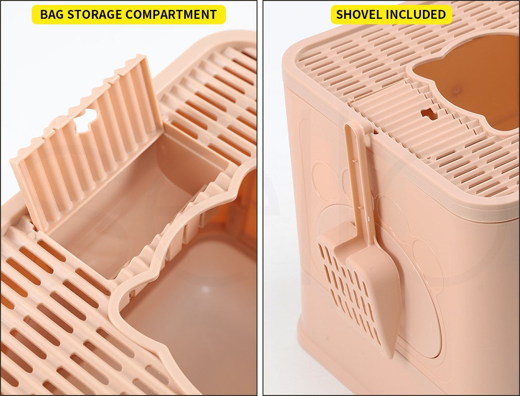 Pawz Foldable Cat Litter Box Tray Enclosed Kitty Toilet Hood Hair Grooming Pink