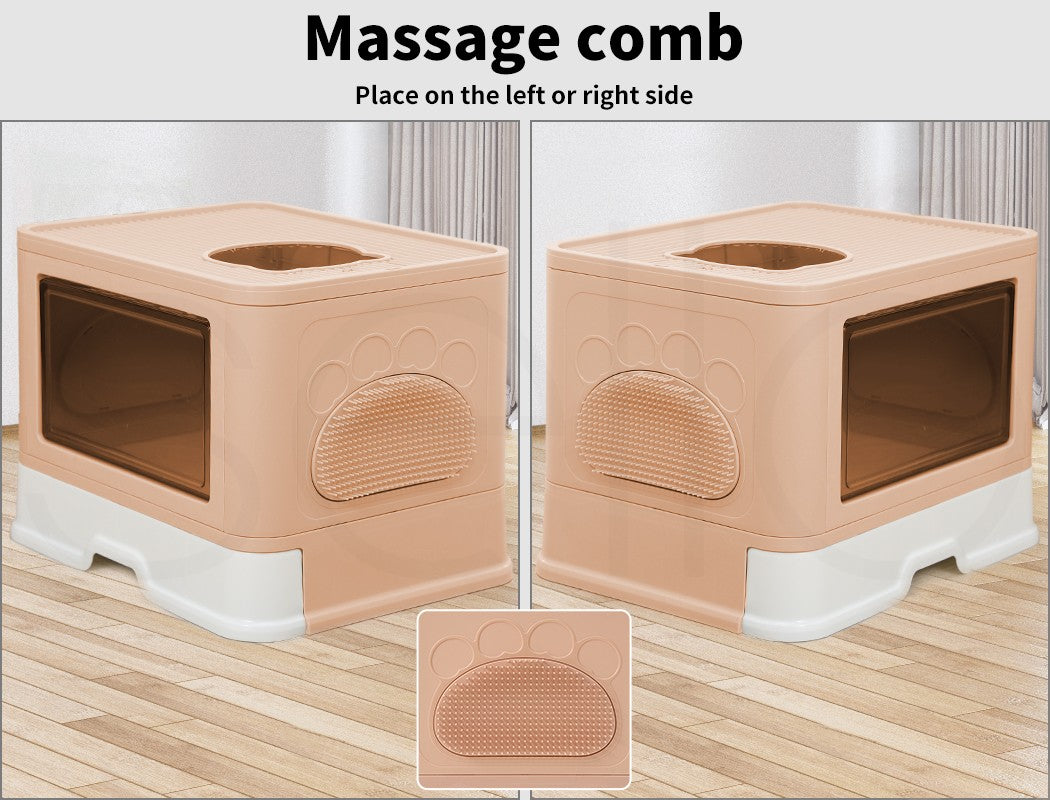 Pawz Foldable Cat Litter Box Tray Enclosed Kitty Toilet Hood Hair Grooming Pink