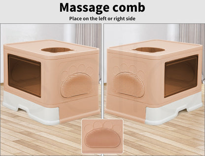 Pawz Foldable Cat Litter Box Tray Enclosed Kitty Toilet Hood Hair Grooming Pink
