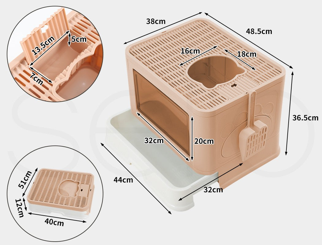 Pawz Foldable Cat Litter Box Tray Enclosed Kitty Toilet Hood Hair Grooming Pink