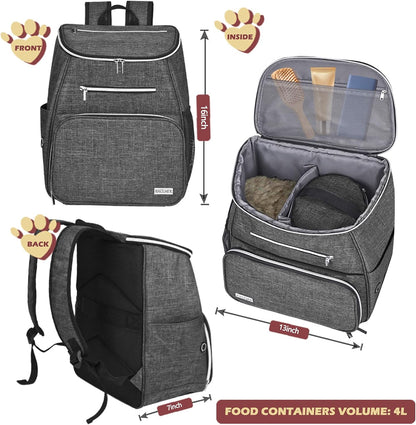 丨Dog Travel Bag Backpack, Airline Approved Pet Supplies Backpack, Dog Travel Backpack with 2 Silicone Collapsible Bowls and 2 Food Baskets Grey